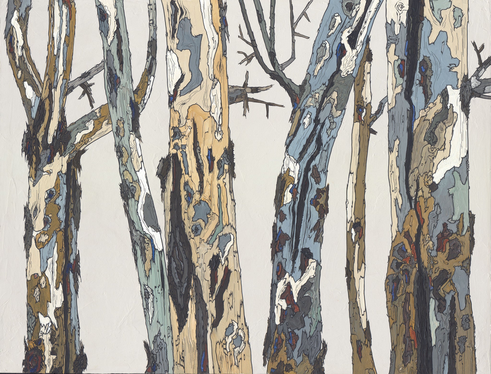 Very large original painting of tree trunks -  Artwork for modern Living Room & Office