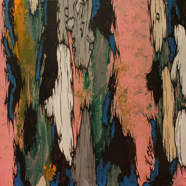 Original small abstract painting in pink, blue, green. High gloss varnish. For bedrooms, living rooms, dining rooms.
