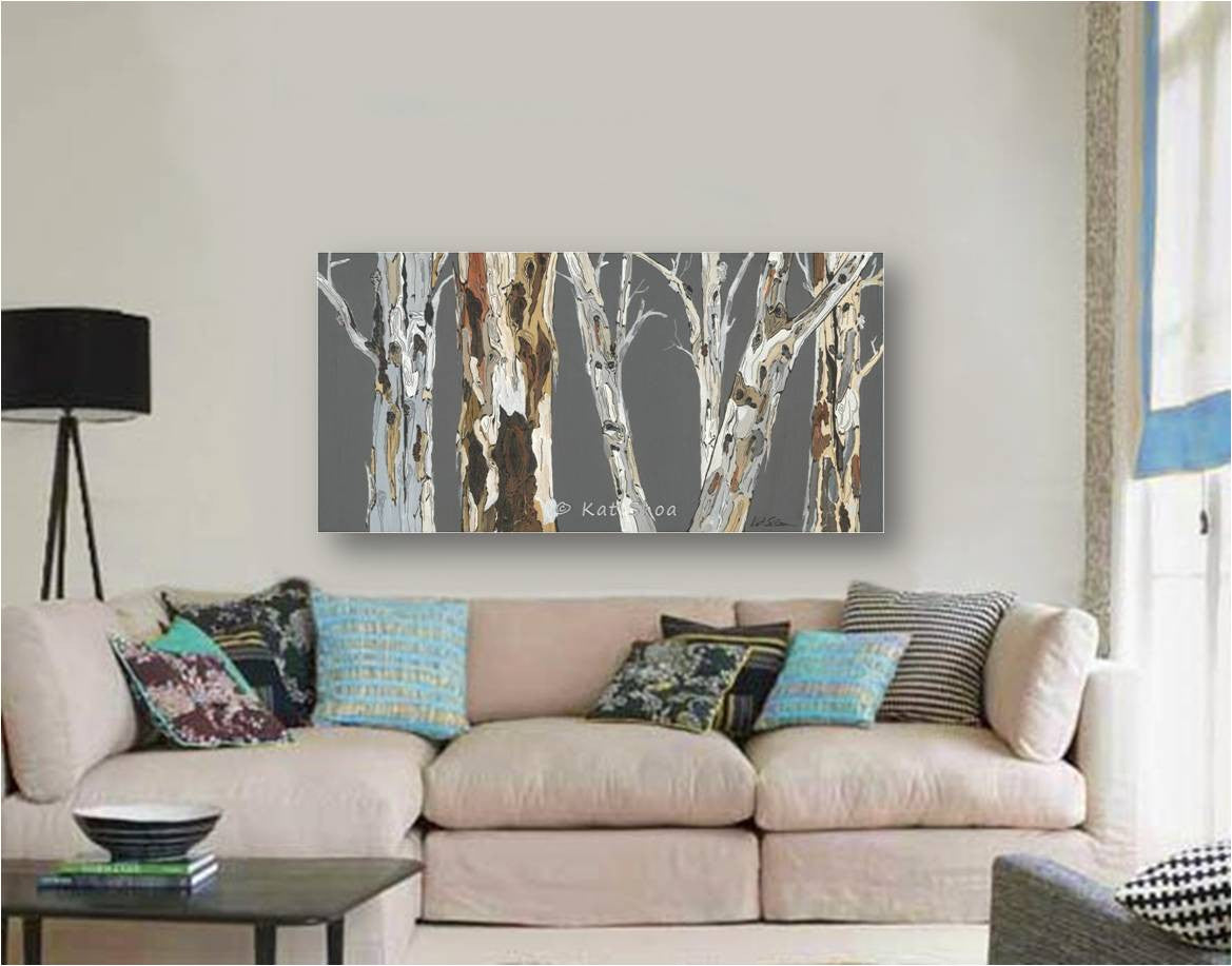 Extra Large Wall Art Gray Brown Trees