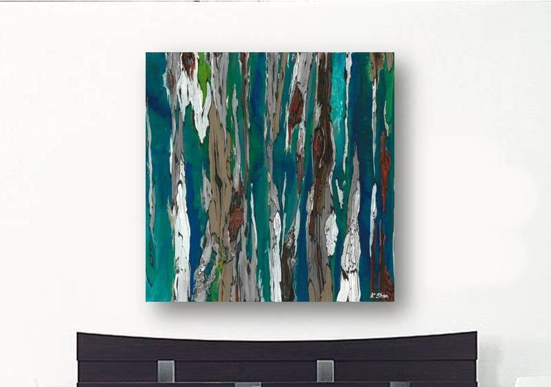 Large blue abstract modern art in a contemporary style bedroom