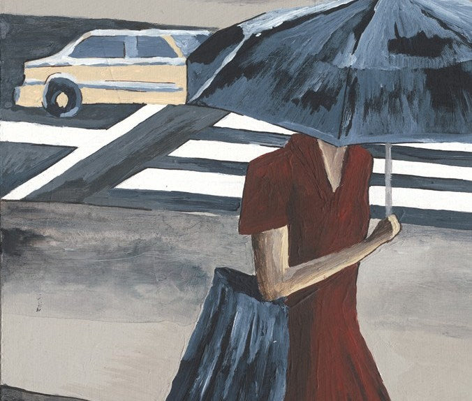 Woman with Umbrella in the City — Figurative Cityscape Canvas Wall Art