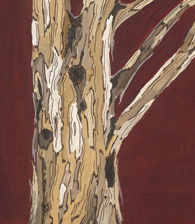 Tree Trunks on Oxblood Red Artwork — Oversized Square Canvas Wall Art