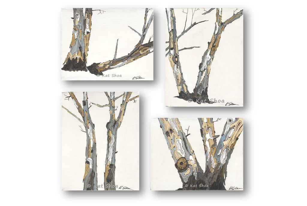 Modern rustic wall art - #4 in a set of 4 - trunk of big trees | landscape