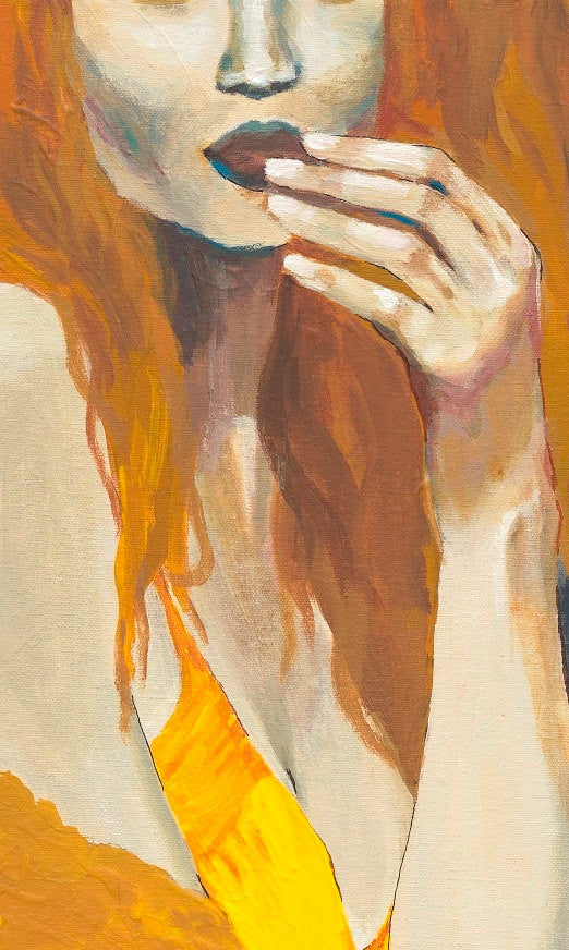 Redhead Woman in Yellow Dress — Large Sensual Figurative Canvas Wall Art