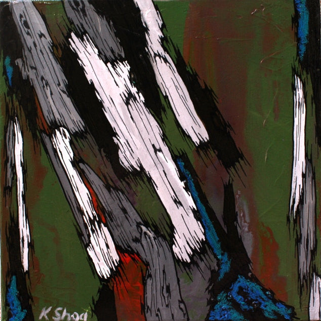 Original masculine acrylic painting in olive green, white, blue, red. Small wall art for rustic and contemporary decor style.