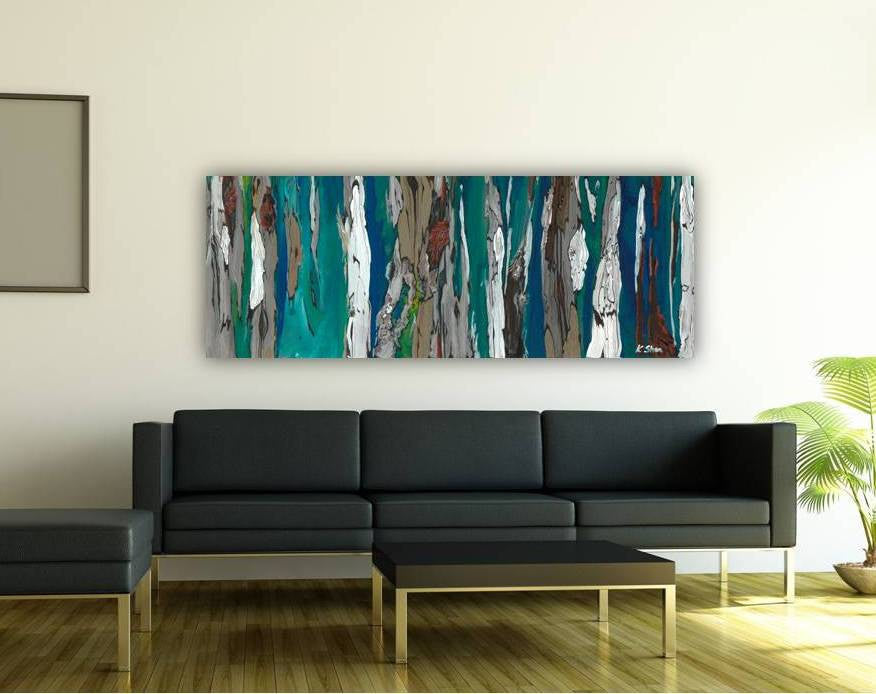 oversized long abstract blue artwork