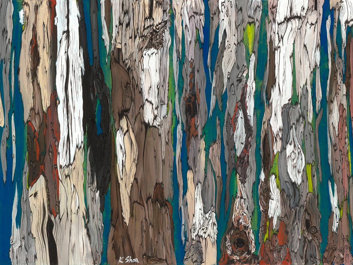 Original Extra Large Painting - Dark Blue Abstract Tree Landscape Wall Art. Masculine Artwork.