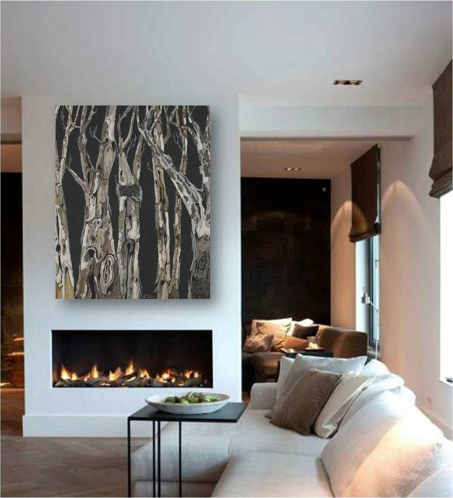 Extra large wall art black and white print masculine decor trees canvas modern landscape