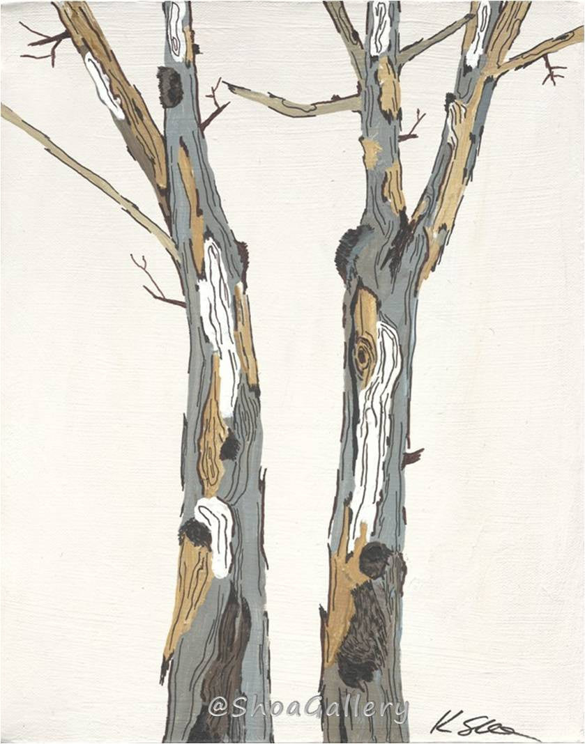 Minimalist White Tree Trunks — Set of Four Canvas Panels for Large Walls
