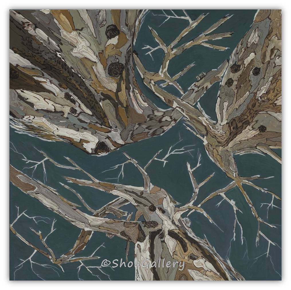 Oversized Square Canvas Wall Art - Large Steely Blue Abstract Tree Canopy Artwork