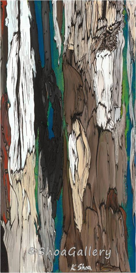 Huge Abstract Vertical Tree Trunks Diptych — Oversized Masculine Canvas Wall Art