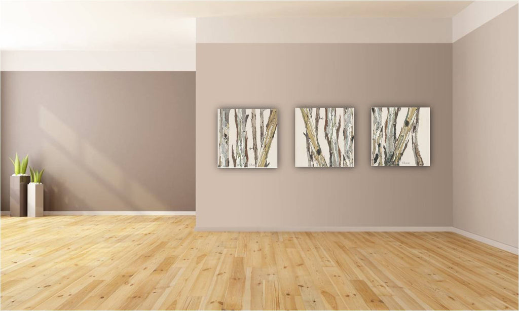 Oversized triptych set extra large wall art neutral white canvas print birch tree trunks living room