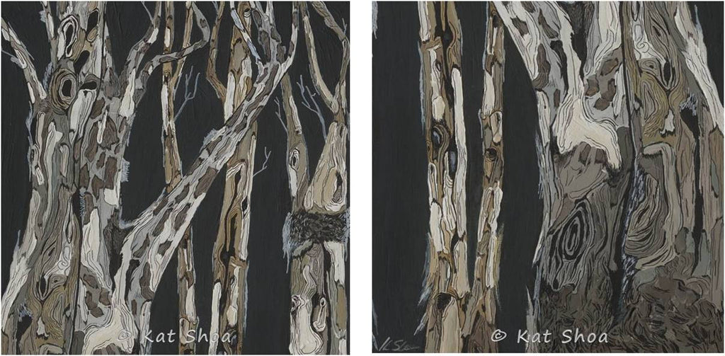 LARGE wall art set masculine black and white canvas diptych tree artwork giclee print
