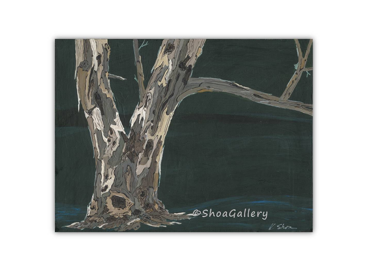 Original Acrylic Painting in Deep Forest Green - Eucalyptus Tree - Masculine Wall Art