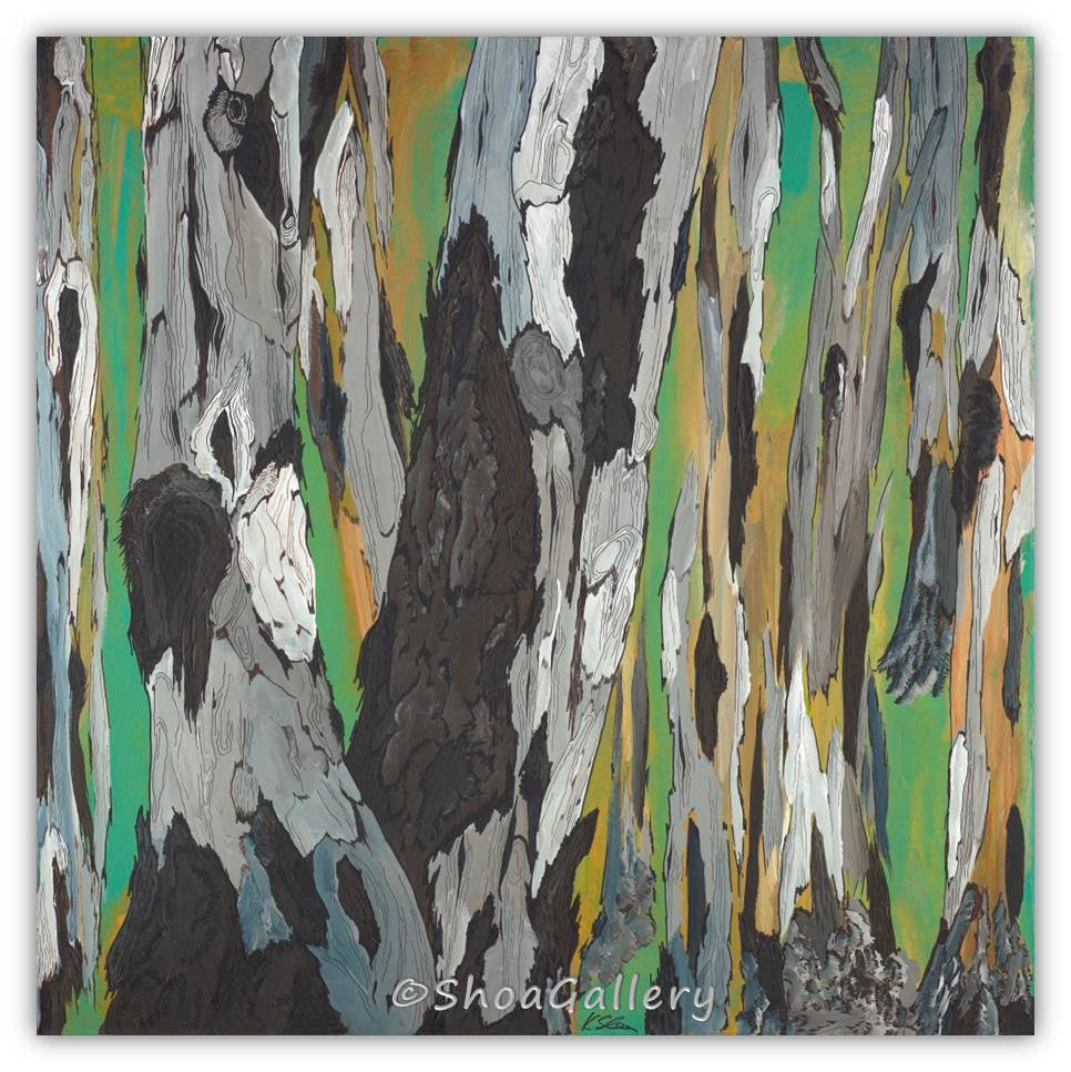 Oversized Square Abstract Canvas Wall Art in greens, and yellow, brown, white, gray. Artwork for masculine decor.