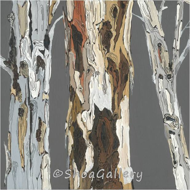 Oversized Square Canvas Wall Art with Tree Landscape - Blue and Brown on Gray