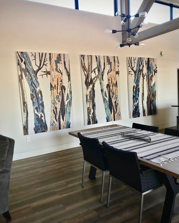 Pastel and White Tree Triptych — Huge Three-Panel Canvas Print Wall Art